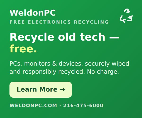 WeldonPC Free Electronics Recycling - Recycle old PCs and devices free, securely wiped.