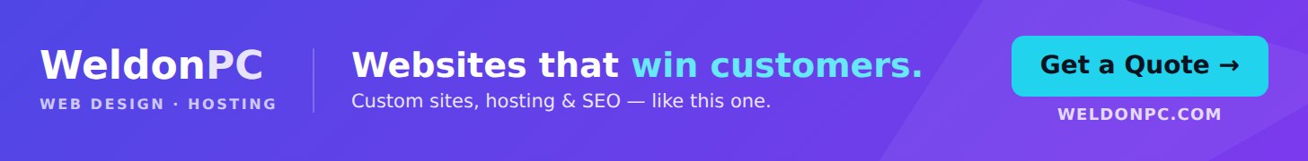 WeldonPC Web Design and Hosting - Websites that win customers. Get a free quote at weldonpc.com.